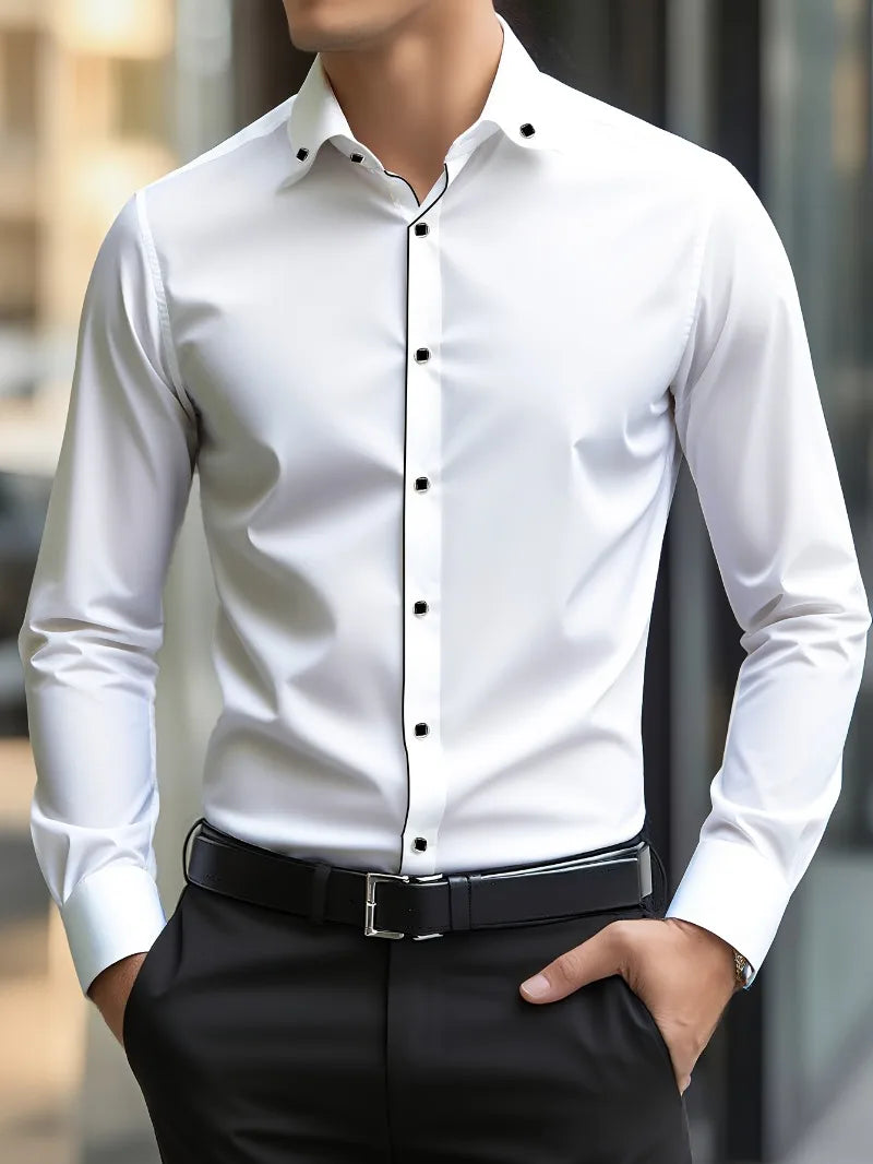 Patchwork Elastic Business Casual Shirt