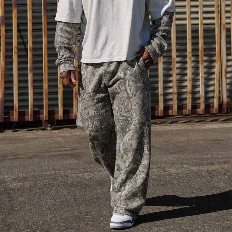 New Jogger Straight Trendy Fitness Pants Men's Camouflage Wide Leg Pants Breathable Running Sweatpants Loose Men Trousers