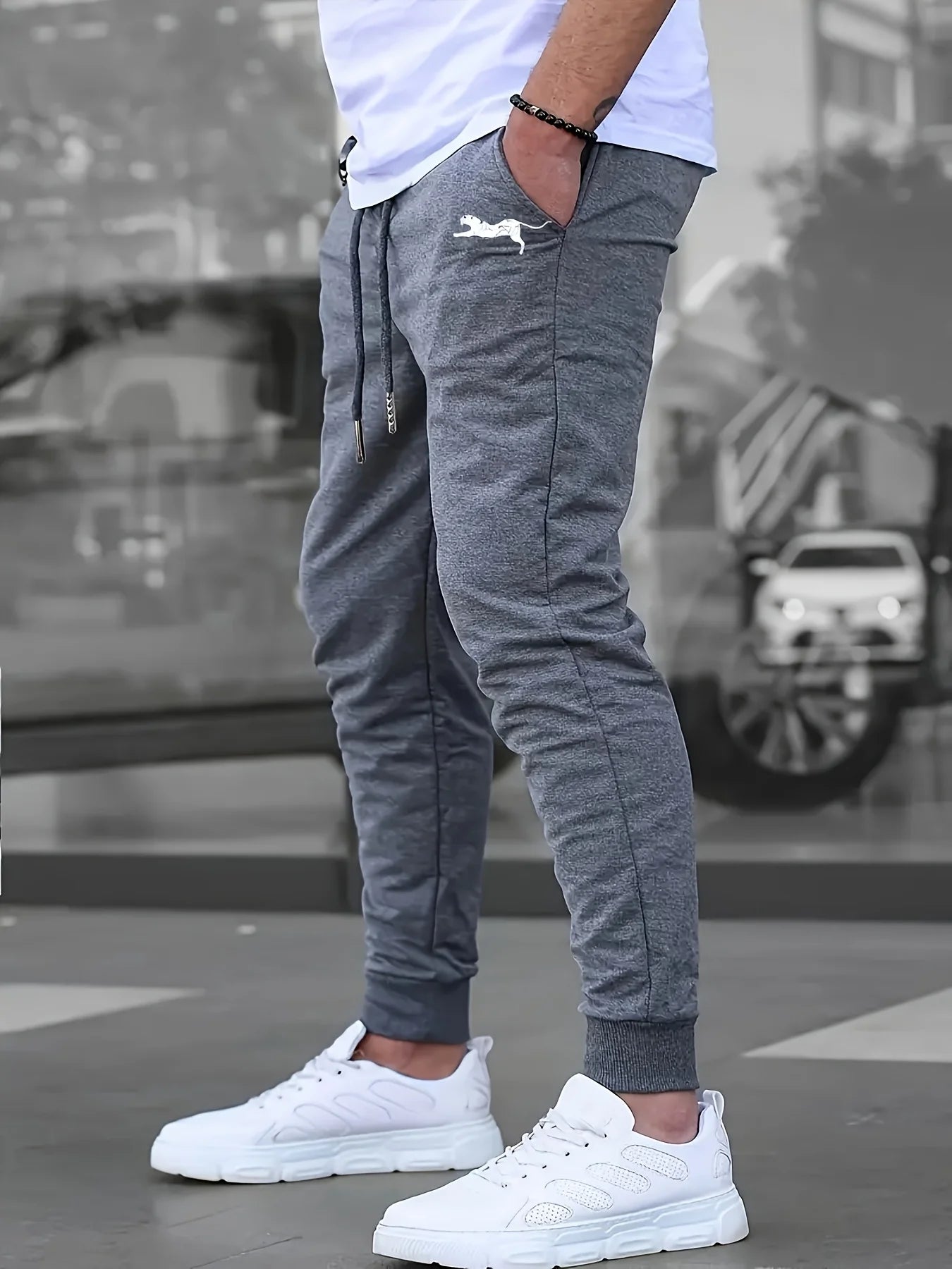 Men's Summer Casual Joggers, Elastic Drawstring Waist and Cuffs, Logo Print, Loose Fit, Comfortable Fabric, Sports Pants