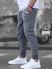 Men's Summer Casual Joggers, Elastic Drawstring Waist and Cuffs, Logo Print, Loose Fit, Comfortable Fabric, Sports Pants