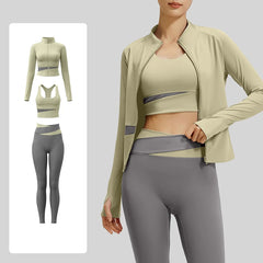 Women's Color Block 3 Piece Yoga Set with Thumb Hole Running Waist Cincher Slim Fit Workout Set Lightweight Pilates Clothes