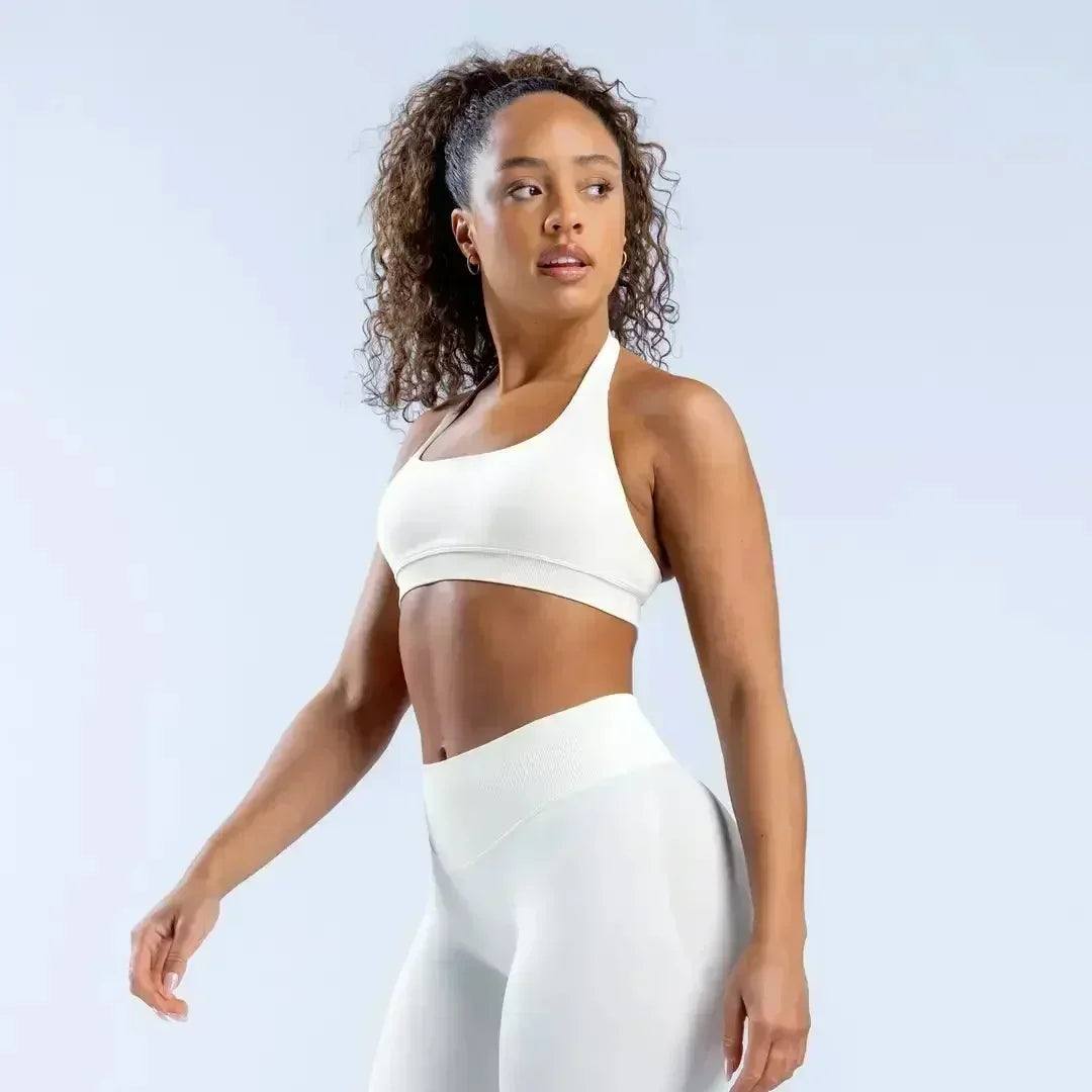 KEEP THAT PUMP Strappy Sports Bra With Logo High Support Womens Yoga Seamless Workout Top Elasticity Fitness Running Gym Bras