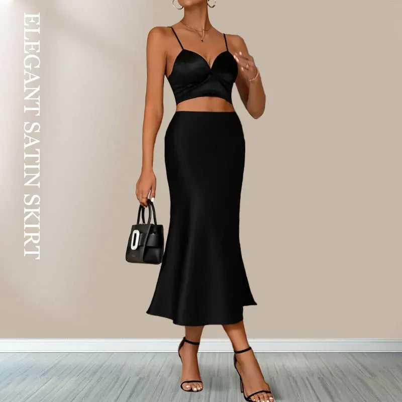 Satin A-Line Midi Skirt