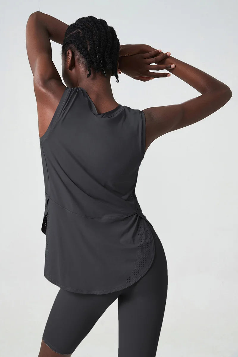 Yoga Sport Top Women Gym T Shirt Workout Clothing Wear Loose Cover Hip Shirt Quick Dry Vest Cropped Blouse Cool Tank Tops