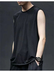 Summer Men's New Solid Color Washed Tank Tops Muscle Loose Gym Sleeveless Workout T Shirts Running Beach Loose Cutoff Tees