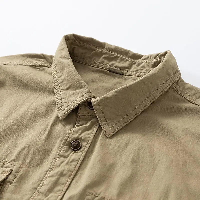 Workwear shirt for men summer loose and casual short-sleeved men American retro lapel coat trendy brand outdoor wear