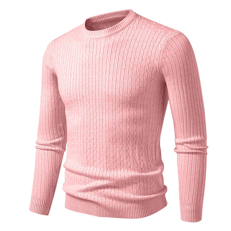 Autumn Mens Crew Neck Sweaters Long Sleeve Lightweight Knit Ribbed Dress Pullover Sweaters Outdoor Casual Twist Cable Sweaters