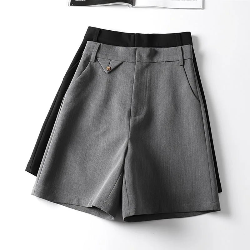 Suit Shorts Women's Summer New High-waist Slim Mid-pants A-line Wide-leg Pants