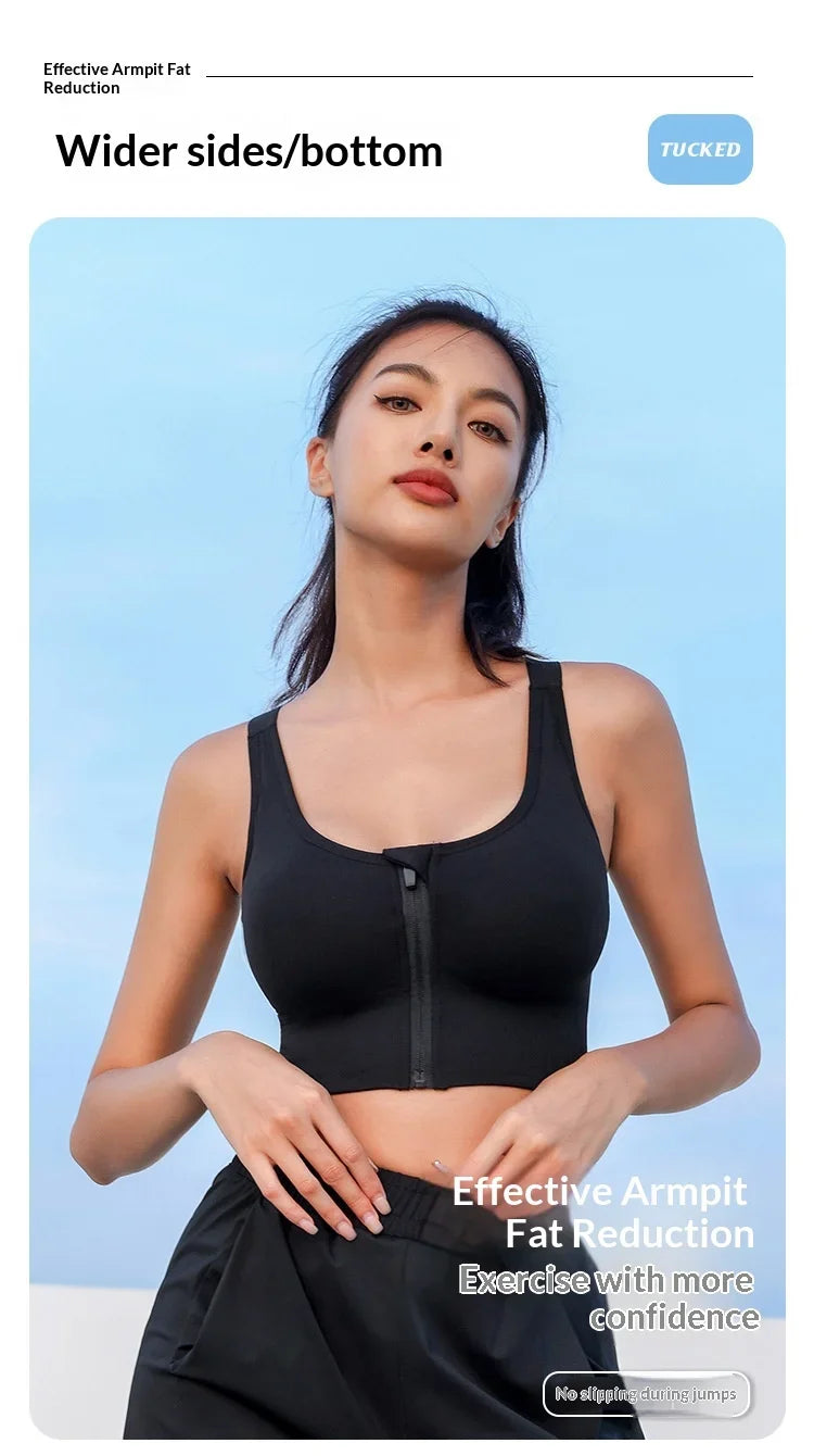 High-strength Shockproof Front-zip High Elasticity Anti-sagging Plus-size 100% Nylon High Support Seamless Sports Bra Beautiful
