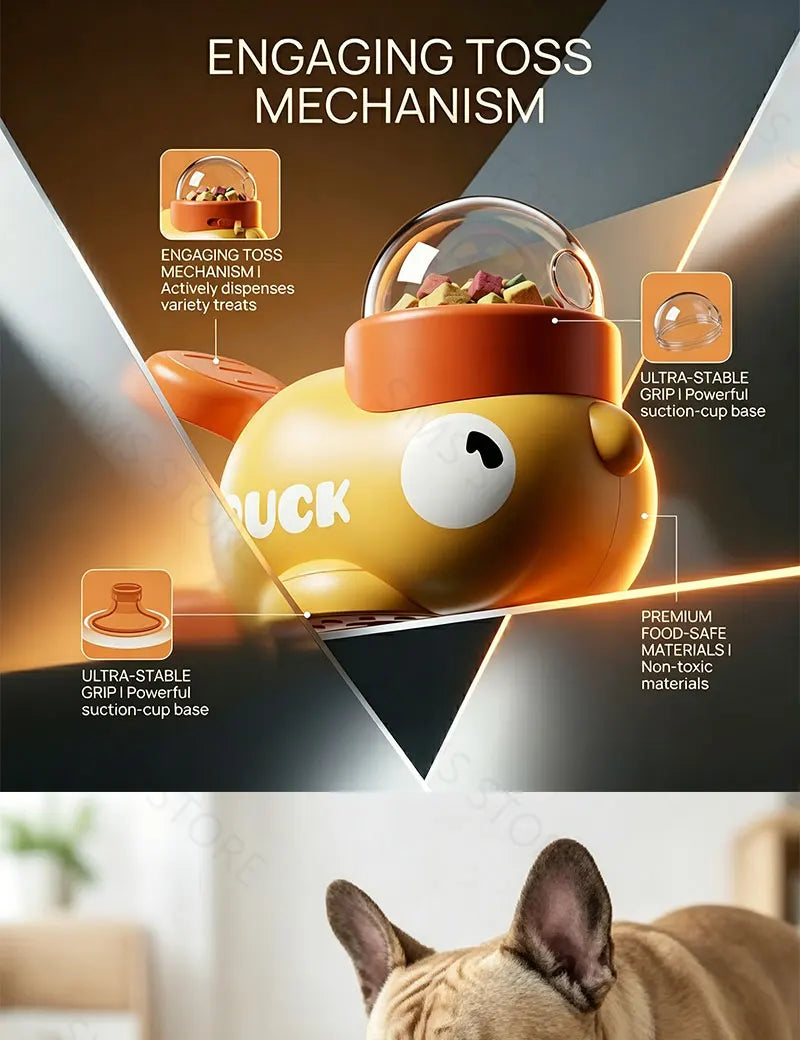 Dog 2-in-1 Interactive Toy Pet Automatic Food Treat Dispenser Cartoon Duck Design Slow Food Pet Snack Feeder for Dog Training