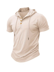 Men T Shirts  Summer Slim Fitness Hooded Short-Sleeved Bodybuilding Quick Dry Tshirt Male Gym Clothes Breathable Sports Tops