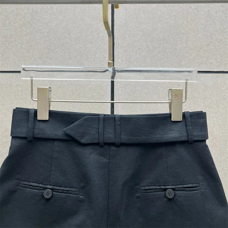 women's shorts New high waisted slim mini pants for summer 2026 linen blend casual shorts Belt decoration shorts women's pants