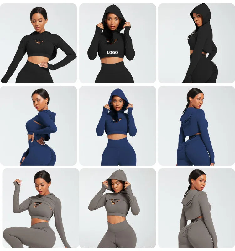 Ensemble Female 3 Pieces Yoga Set Gym Workout Clothes for Women Sport Long Sleeve Hoodie Sweater Active Wear Sport Set Tracksuit