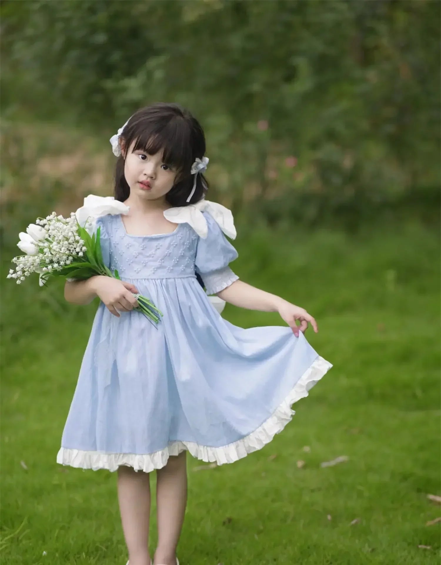 Embroidered Bow Princess Girls Dress