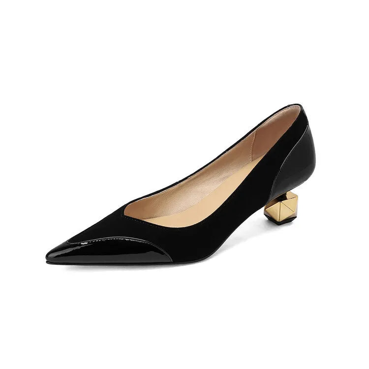 Middle Heel High Heels Women 2026 Spring Autumn Korean Fashion Splicing Pointed Shallow Shaped Heel Thick Pimps Shoes for Women