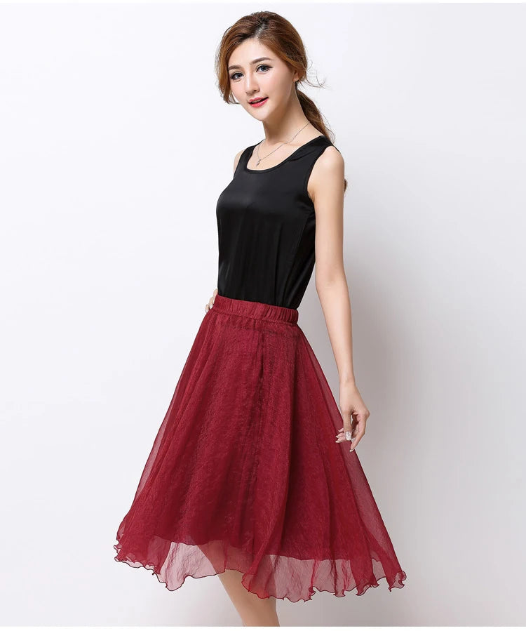 Silk Pleated High Waist Midi