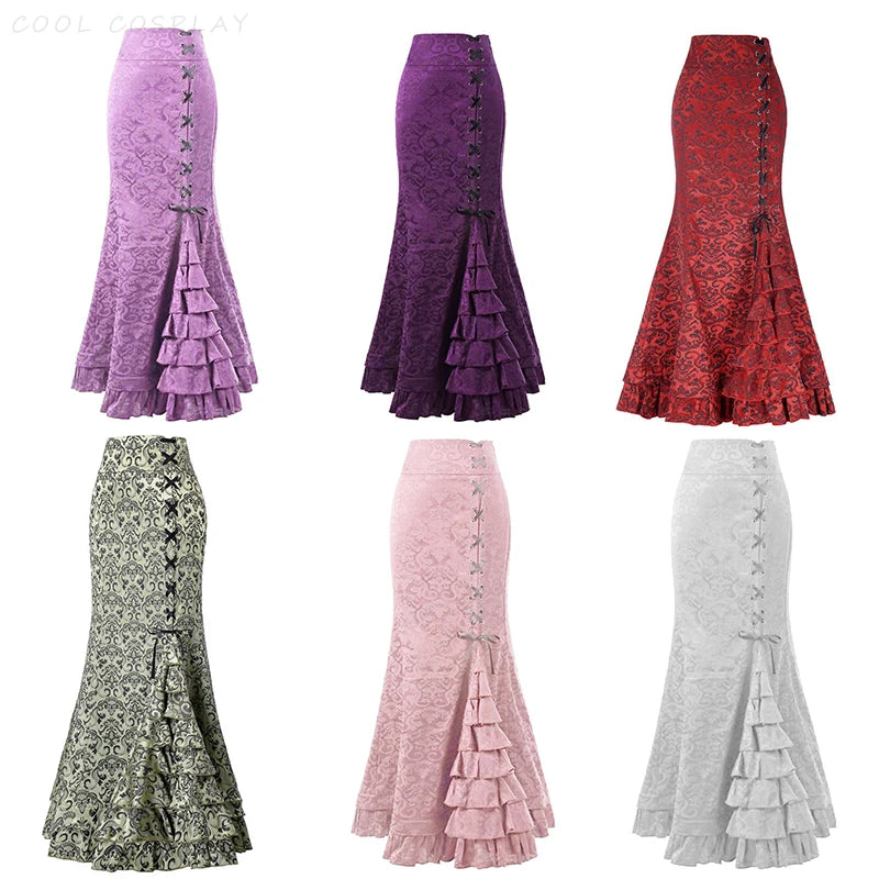 Long Skirts Women Punk Fish Tail Skirt Vintage Gothic New High Waisted Temperament Goth Skirt Festival Party Wear Woman Clothes