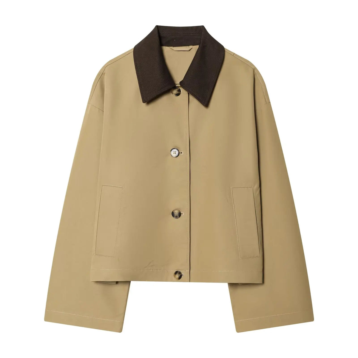 Women's Short Trench Coat with Contrast Collar New Spring Turn Down Collar Long Sleeve Button Women Coats Chic Female Jackets