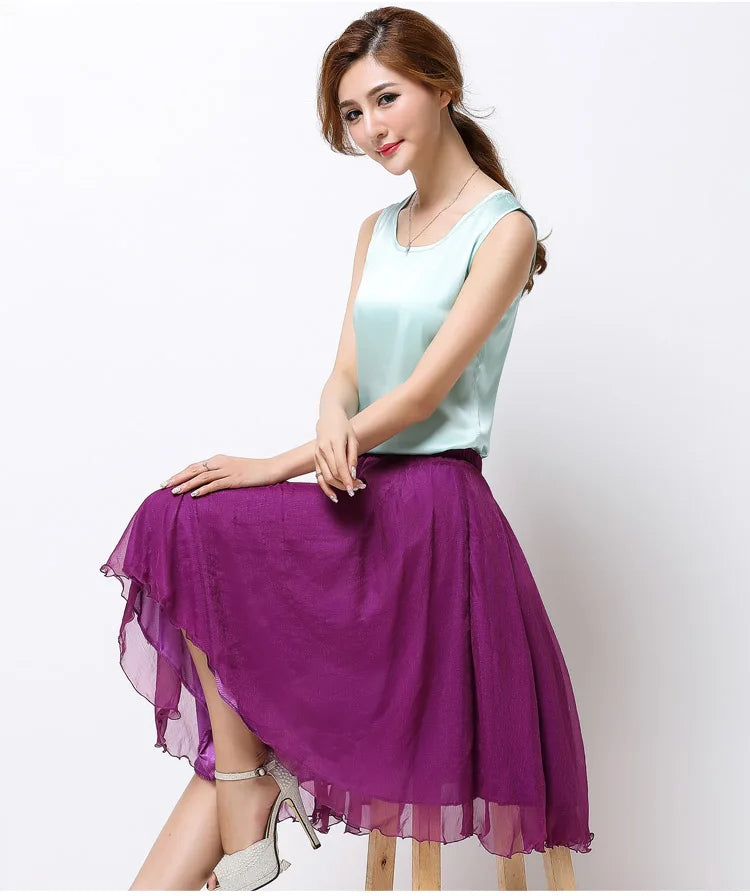 Silk Pleated High Waist Midi