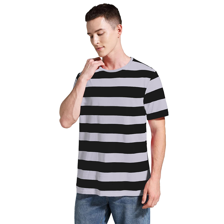Men Striped T-Shirt Stripes Top Tees Male Fashion Short Sleeve Shirts Costume Cosplay Party Blue Red White Black Yellow T Shirt