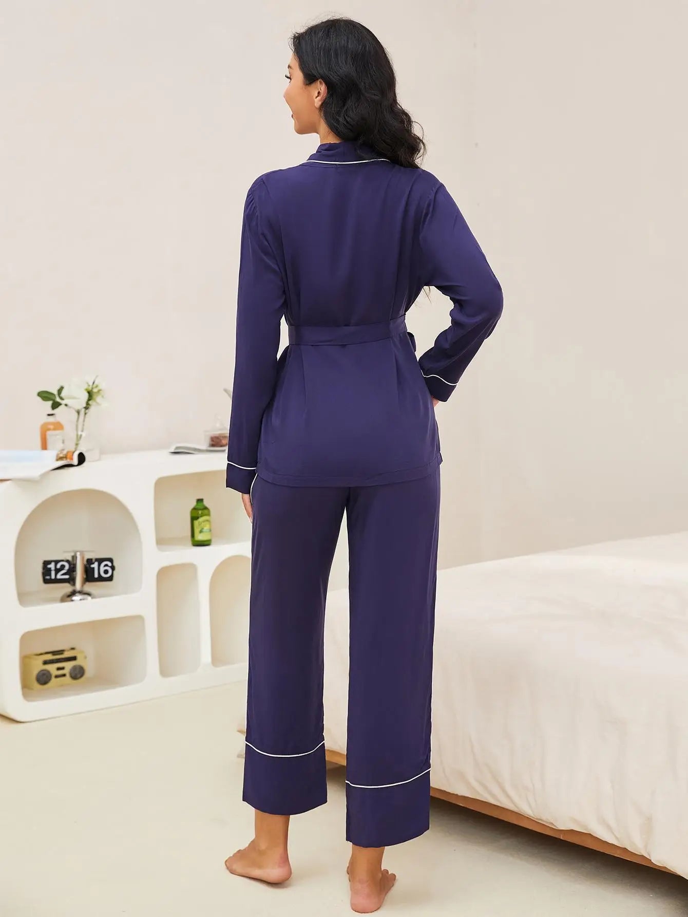 Wrap Belt V Neck Pajama Set