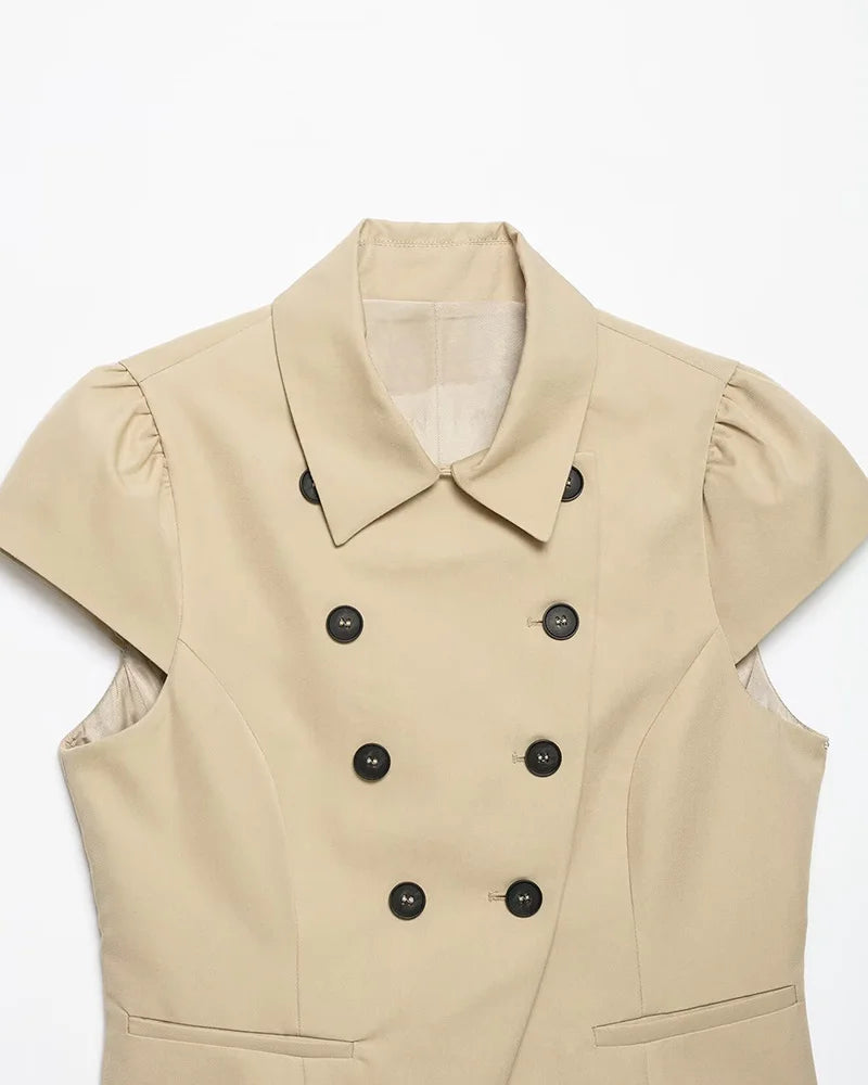Women's Jacket 2026 New Fashion Double-Breasted Short-Sleeve Slim Jacket for Women Summer Ladies Outerwear Casaul Chic Women Top