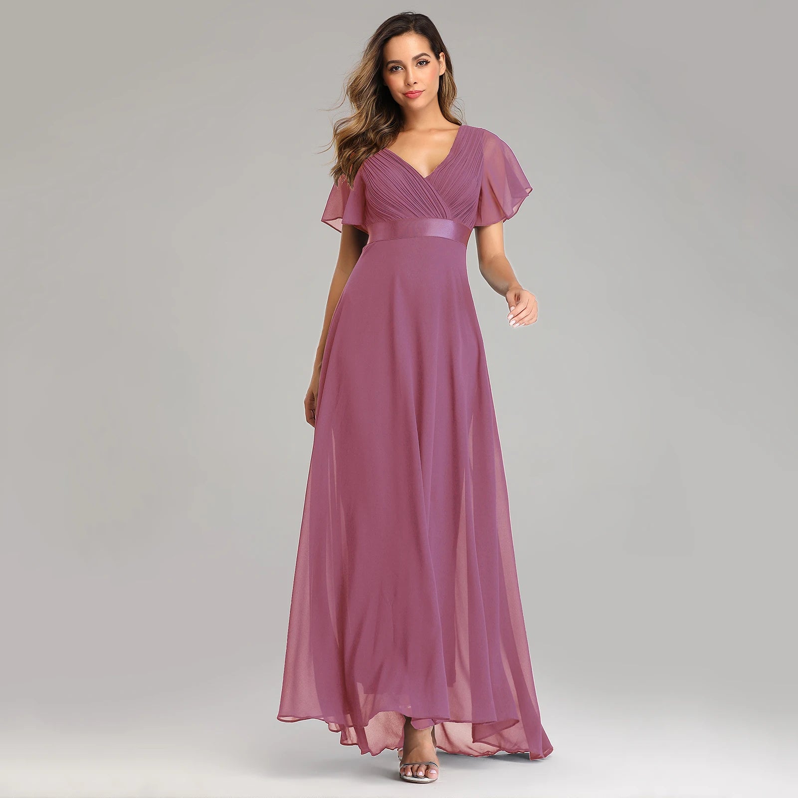 Evening Dresses XUCTHHC Elegant V-Neck Ruffles Chiffon Formal Evening Gown  Robe Vestidos De Fiesta Dress for Wedding Party