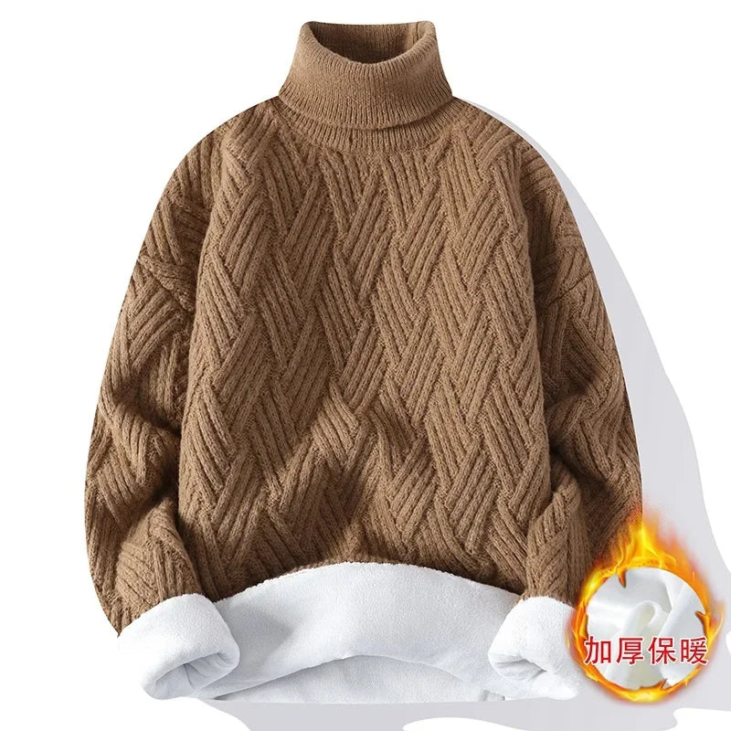 New Winter Men Fleece Warm Turtlenecks Sweaters Man Loose Casual Knitted Pullovers High Quality Male Pullovers Thicker Clothing
