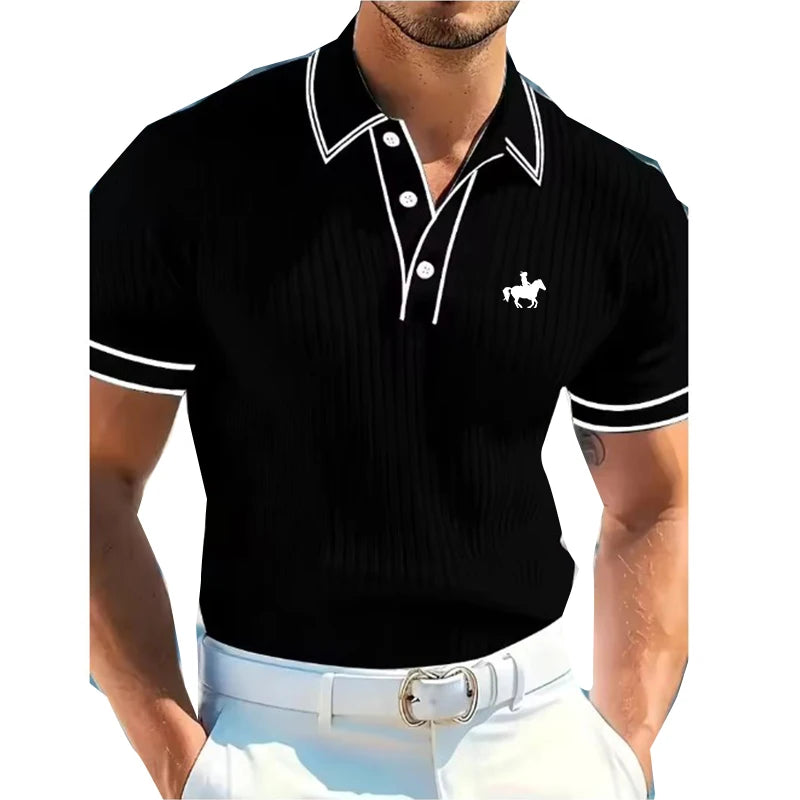 Men's Short Sleeve Polo Shirt with Buttons Casual Entertainment Decorative Whit Logo Clothing Leisure Fashion Polo
