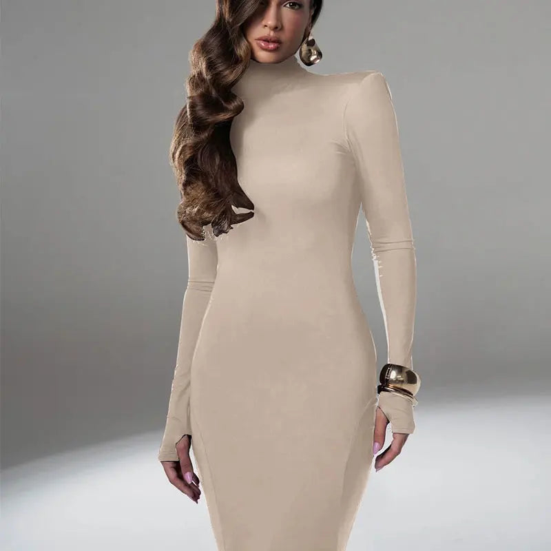 Backless Turtleneck Slim Maxi Dress