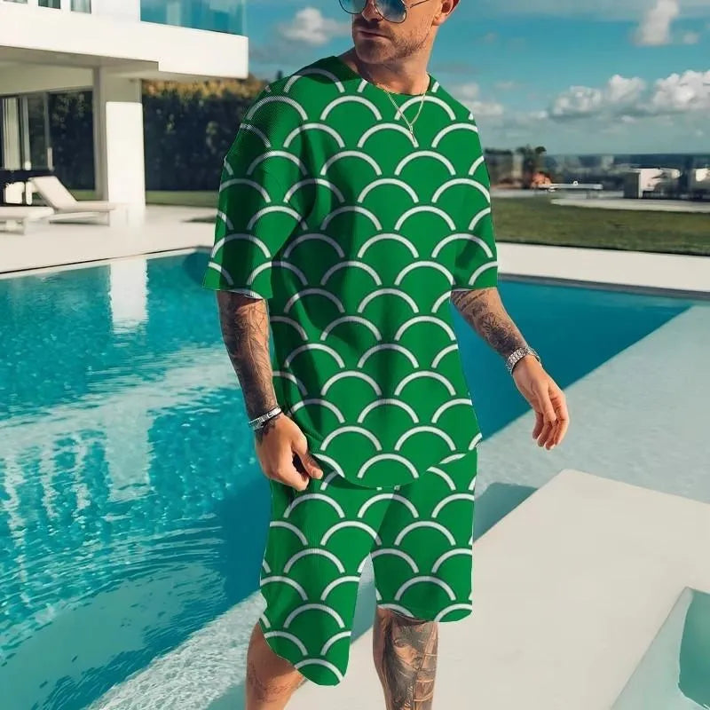 New Men's Tracksuits Summer Round Neck T-shirt Set 3D print Tracksuit Short Sets Casual Sports Suit T-shirts Two-piece suit