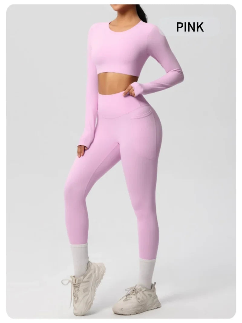 Yoga Gym Set Women Sports Impact Longline Strappy Top Fitness Overalls Sets Womens 2 Piece Sportswear Woman Gym Leggings Solid