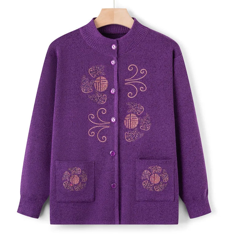 Women Winter Coats Vintage Printed Knitted Cardigan Sweater Female Jacket Spring Autumn Outerwears Top Wool Knitwear Coat
