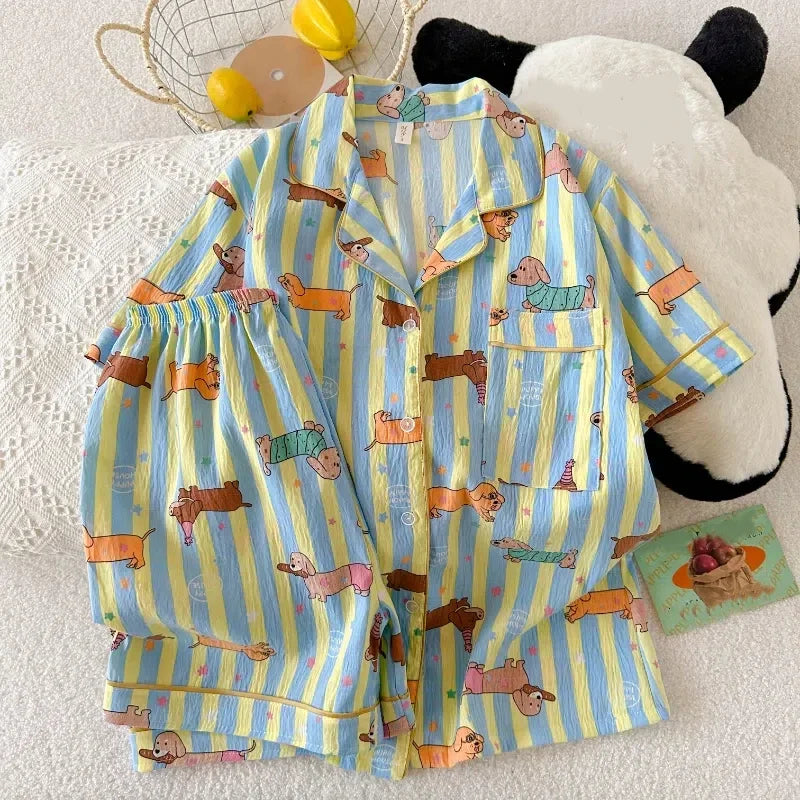 Kawaii Dog Print Y2K Pajamas