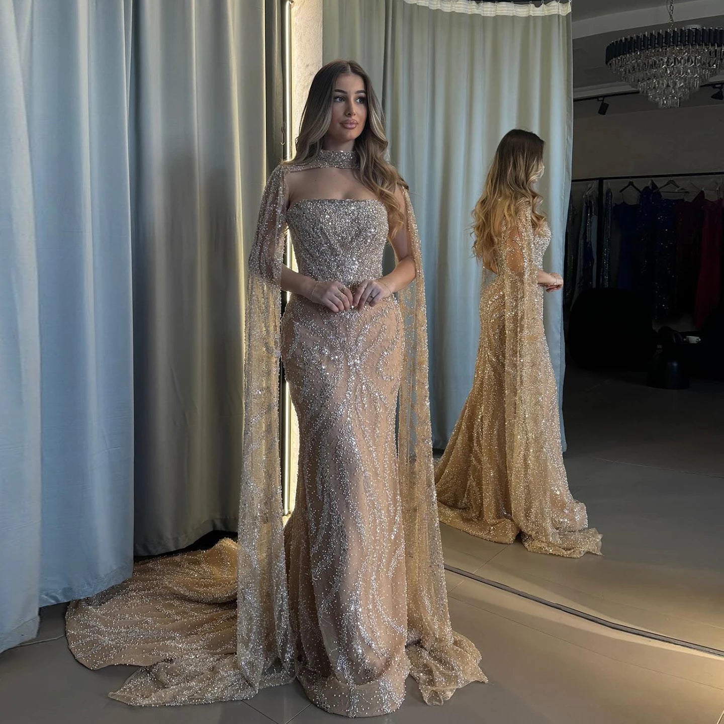 Sharon Said 2026 Luxury Evening Party Gowns Women' s Wedding Prom Dresses with Flowing Sleeves Elegant Mermaid SS663 Customized