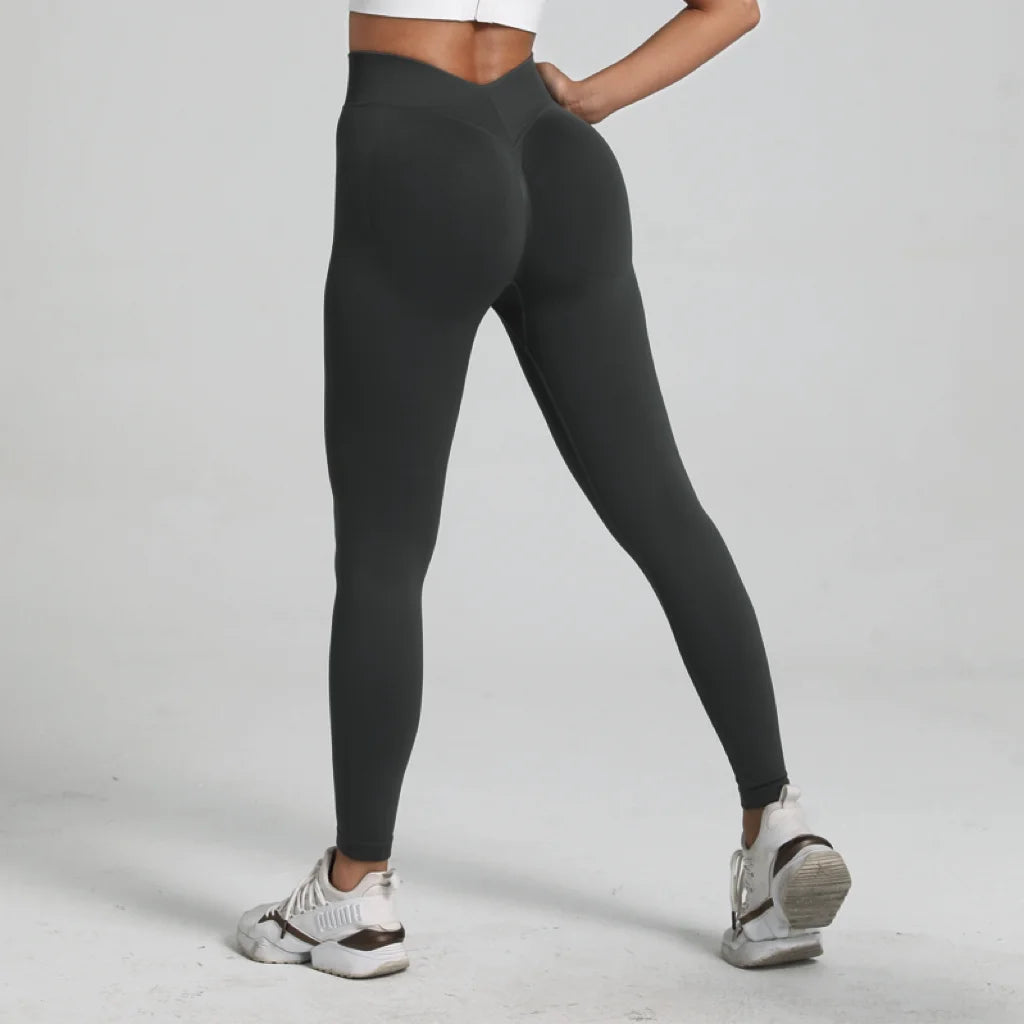 New Women V Back Athletic Leggings Fitness Exercise Yoga Gym Tights Workout Scrunch Butt Lifting Training Pants