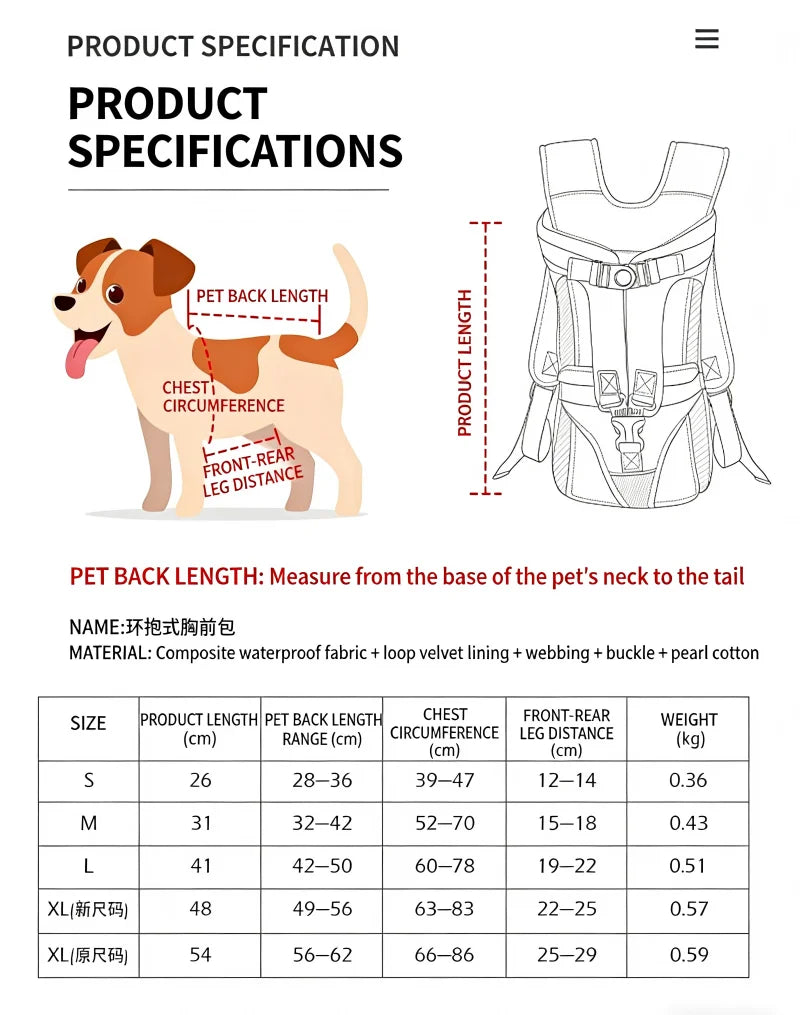 Pet Bag Outdoors Carrying Front-Hugging Large Dog Backpack Convenient Carrying Bag
