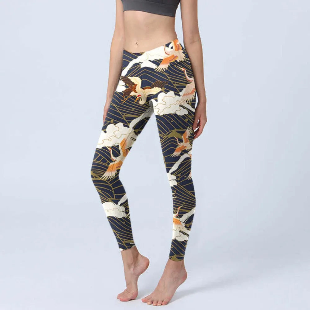 High Waist Yoga Leggings Japanese Style Cherry Blossom Botanical Print Soft Tights Women Fitness Gym Yoga Running Sports Wear