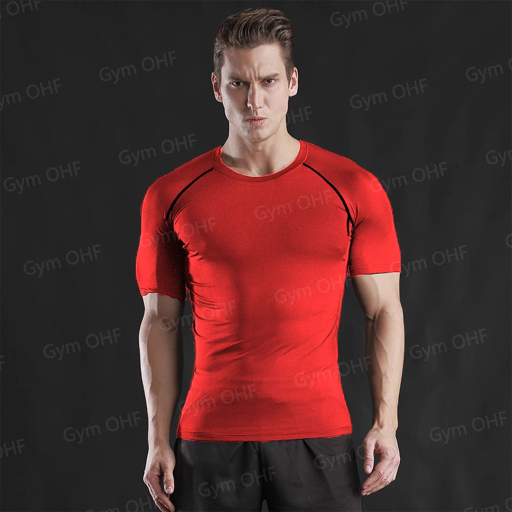 Gym Fitness T Shirt Men's Short Sleeve Summer Boxing Jersey Legging Men Rashguard Compression Pants Quick Dry Tight T-Shirts Men