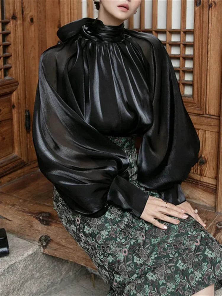 Elegant Chiffon Lantern Sleeve Blouse