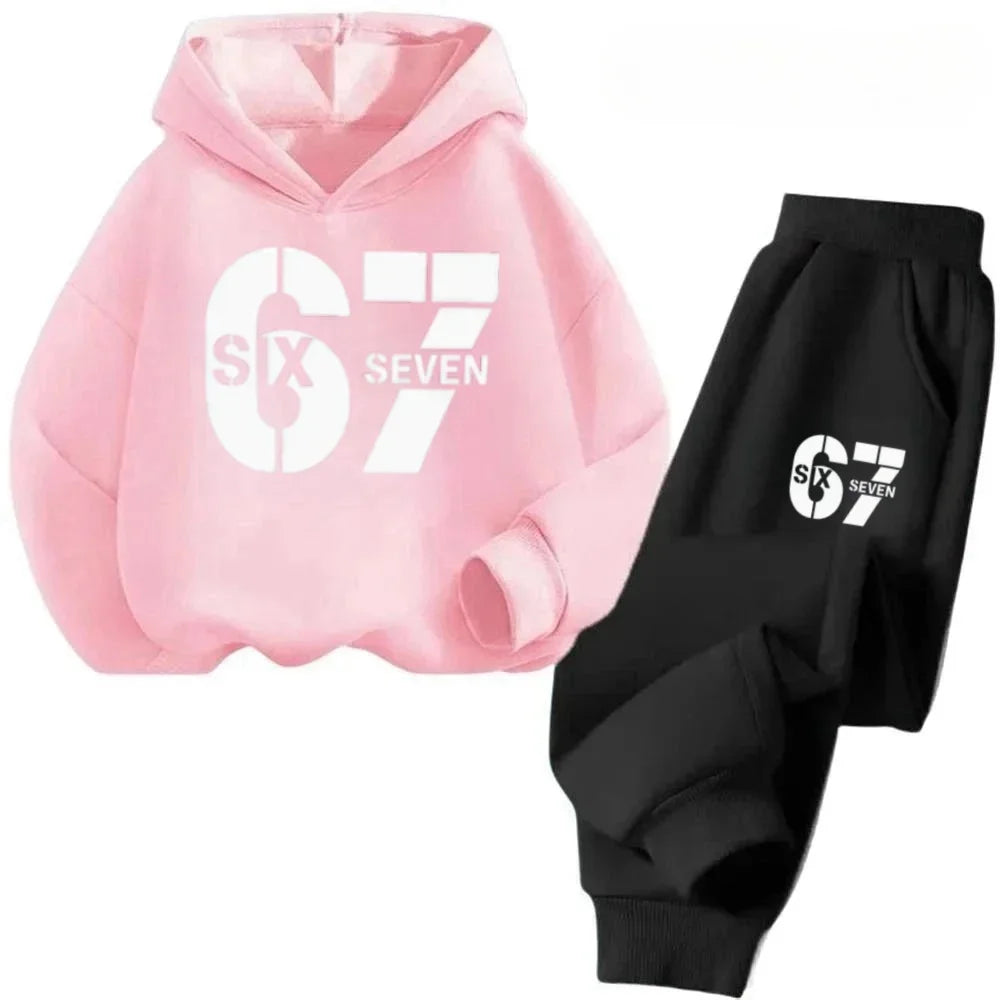 67 Hoodie Set Big Sale, 2-piece Set Suitable for Children Aged 4 To 13, Discounted Cartoon Printed Cotton Sportswear