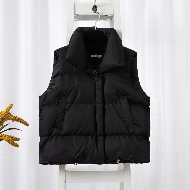 Women Fashion Autumn New 2026Stand Collar Elegant Down Coats Warm Outerwear Casual Belt Sleeveless Winter Women Vests Jackets