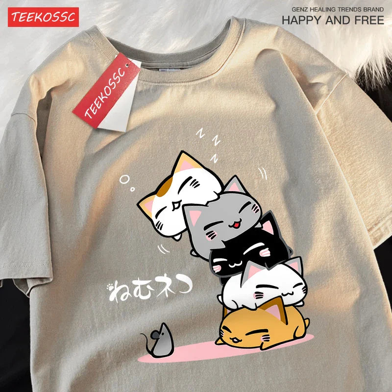 Stacked Cats Oversized Cotton Tee