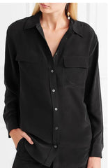 Women Real Silk Shirts Classic Double Pockets Solid Color Casual Fashion Long Sleeve Thin Shirt Blouses Tees