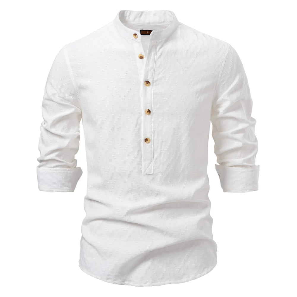 Solid Cotton Half Button Shirt
