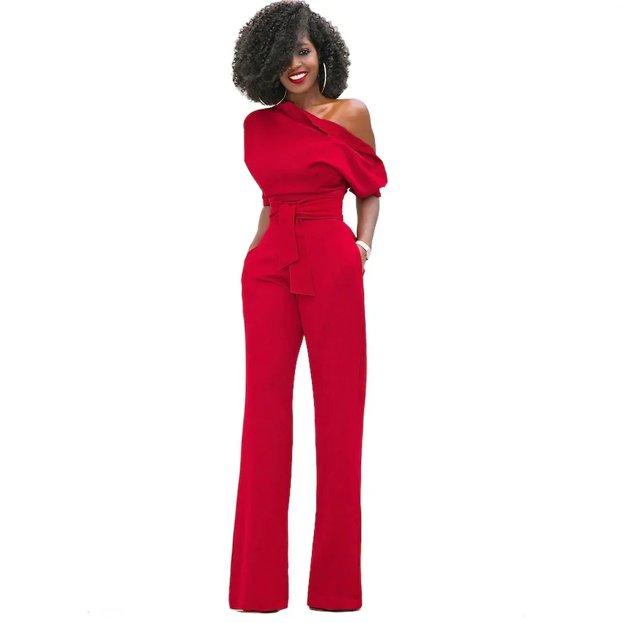 Modern Slanted Collar Wide Jumpsuit