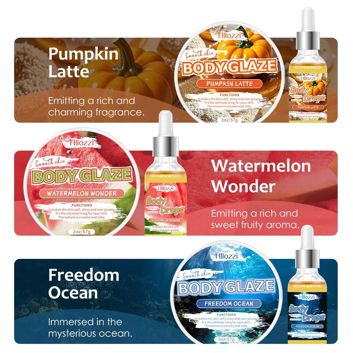 Body Glaze & Body Oil Combination Various Flavors Non-greasy Hydrating and Moisturizing Body Lotion Massage