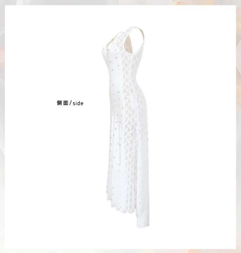Women's Nightgown Luxury V Neck Sleeveless Night Dress Fashion Slim White Princess Long Dress Summer Ladies Sleepwear Vestido