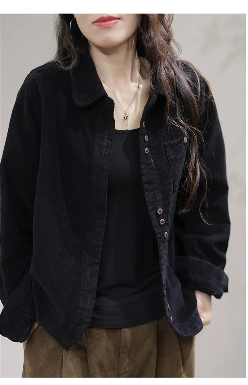 Casual White Corduroy Button Jacket