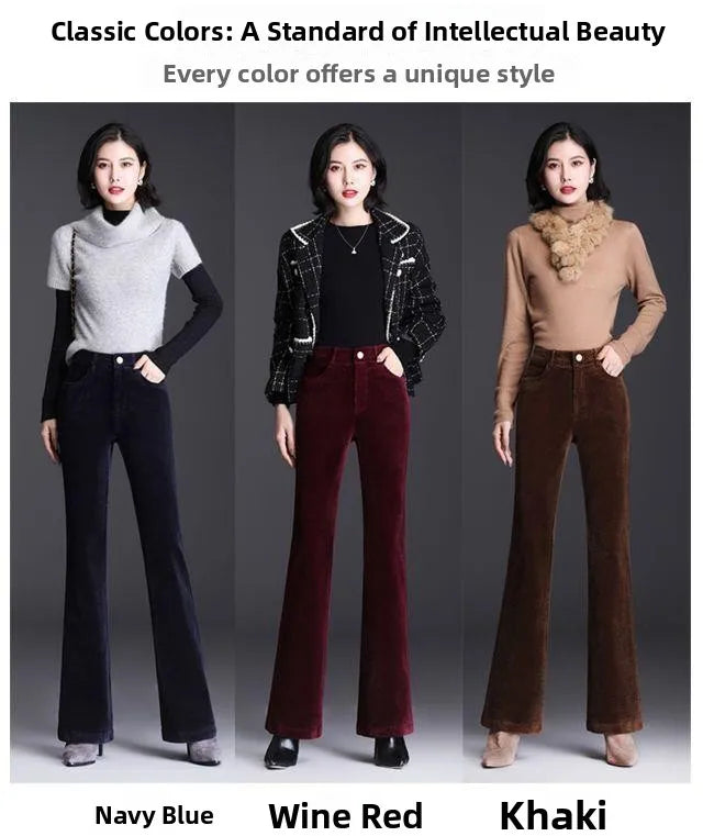 High Waist Corduroy Women's Pants Spring Autumn Winter Fashion Micro Flared Casual Trousers Slimming Warm Long Pants